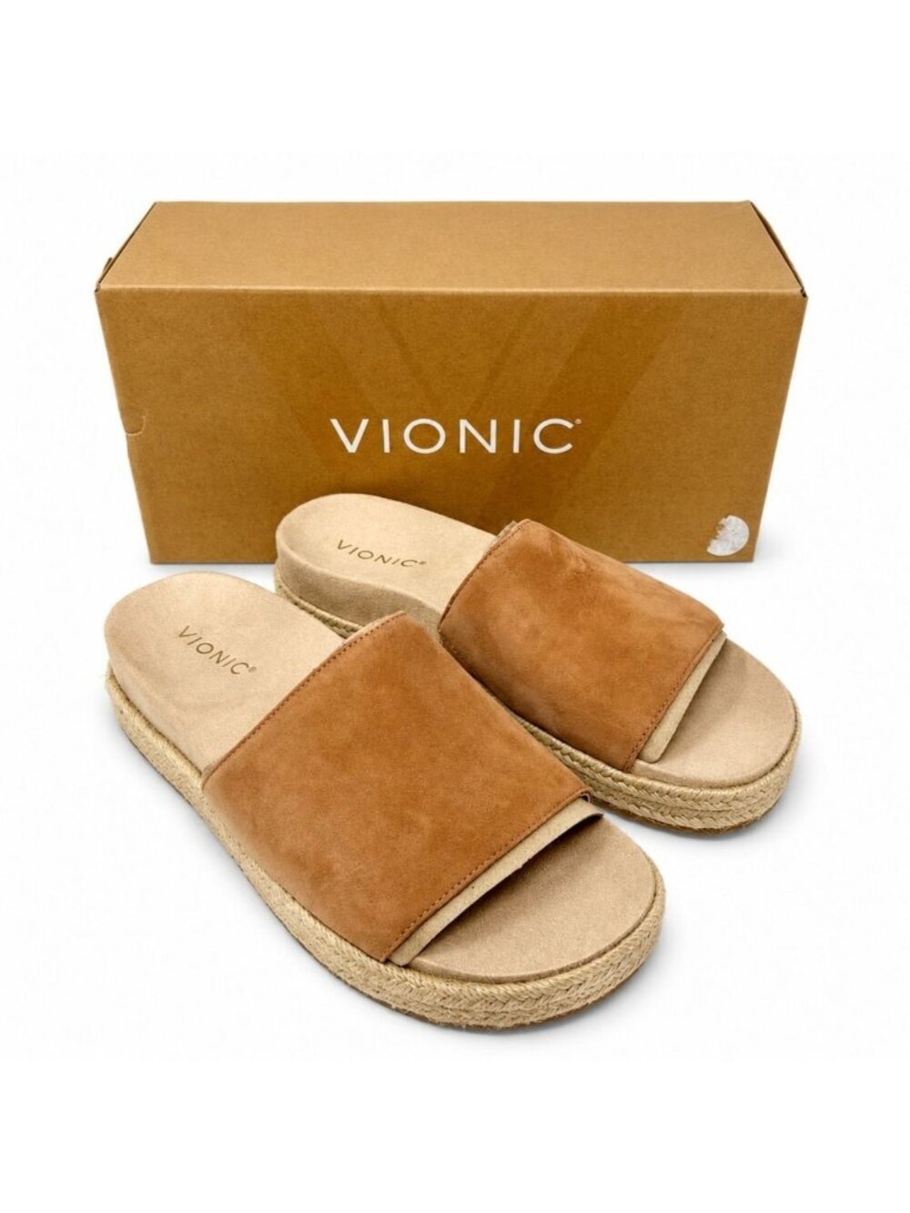 Vionic Yasmina Supportive Platform Sandals Mocha Mousse Suede Womens 9.5 Comfort